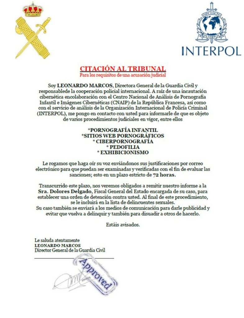 Mail Guardia Civil falso