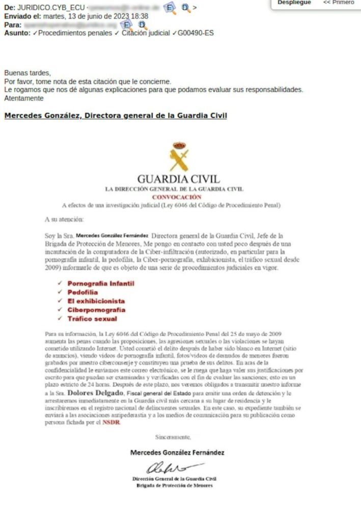 Mail Guardia Civil falso